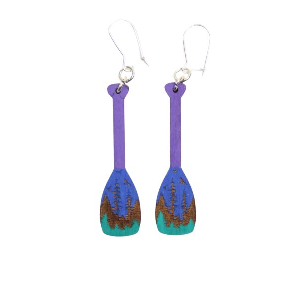 Paddle Nighttime Wood Earrings. These earrings are made with 1/8″ thickness basswood. These earrings are lightweight and hand painted. They are not sealed to keep a rustic look and feel.