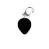 Alien head neon orange bag tag with black eyes and black backing.