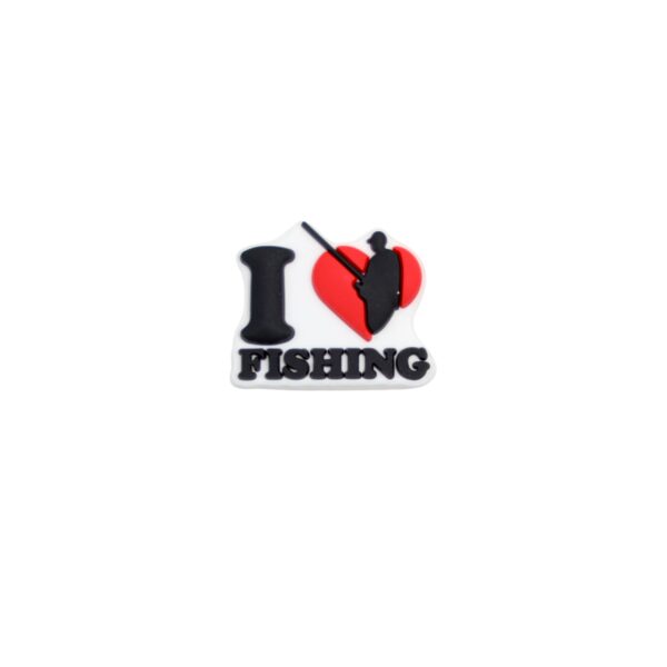 I love fishing shoe charm in red, black, and white.