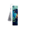Isla Nublar bookmark with a jungle scene and dinosaur.