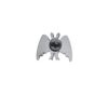 Mothman big wings enamel pin with black wings wide open and red eyes.