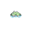 Mountain camping scene enamel pin with jeep and tent.