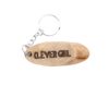 Jurassic Park Driftwood Keychain. “Clever girl.” front quote and Manawaiopuna Falls, Hawaii filming location of Jurassic Park longitude and latitude “21.9914° N, 159.5286° W” on the back. 